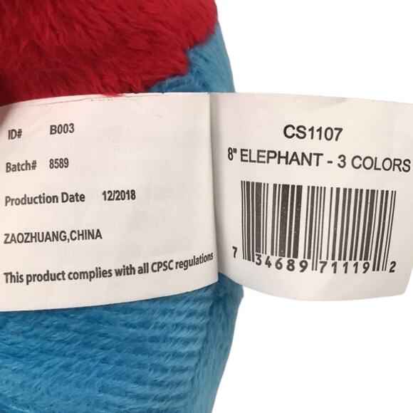 Kellytoy 8'' Blue Elephant Plush Red Shirt Pink Ears Stuffed Animal Toy Lovey - Picture 11 of 11